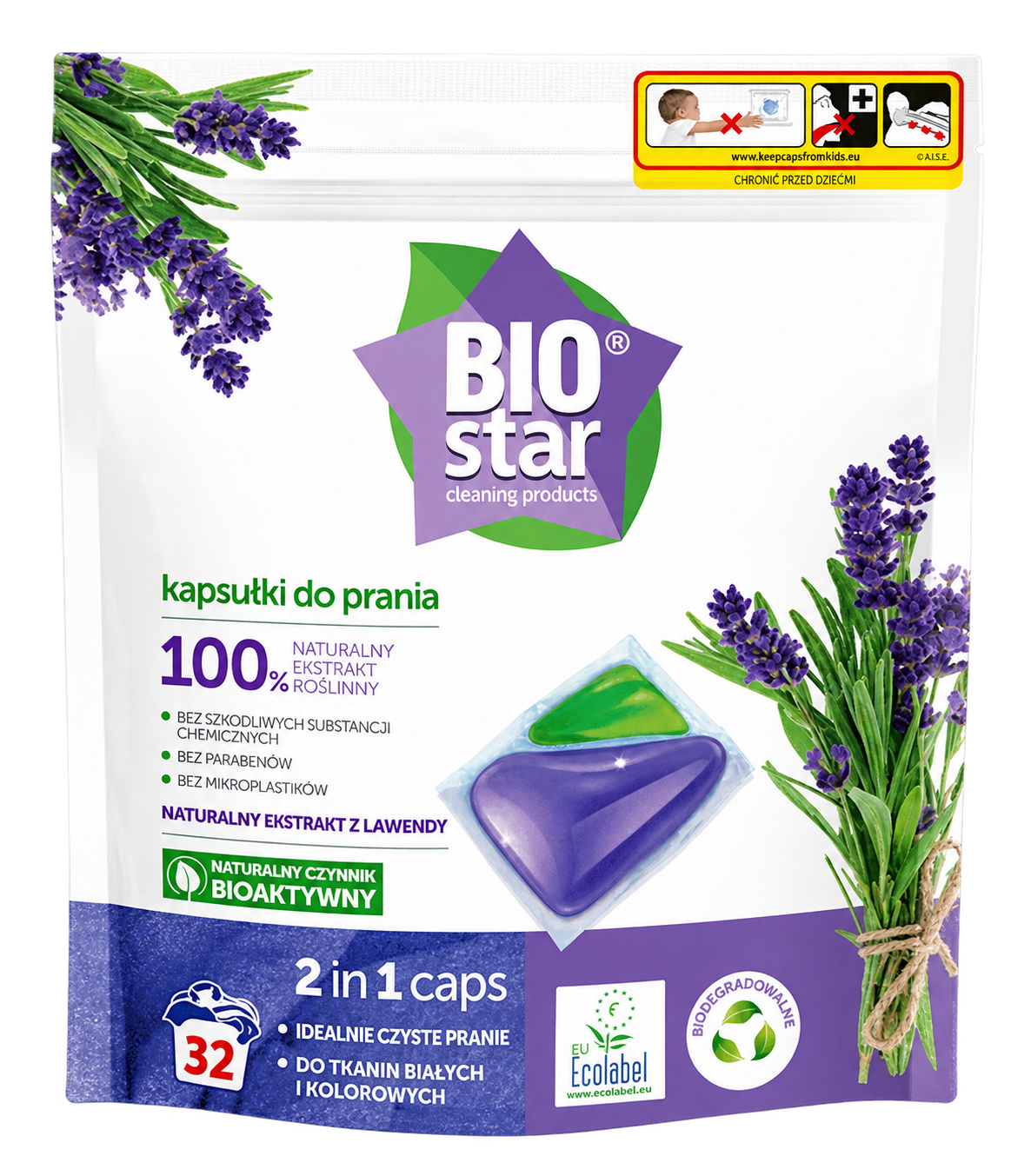BIOstar 2 in 1 세탁 캡슐 32개입 제품 패키지